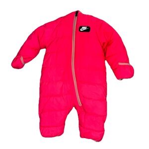 NIKE Infant‎ Puffer Snowsuit Bright Neon Pink Size 3 Months Zipper Fold Over